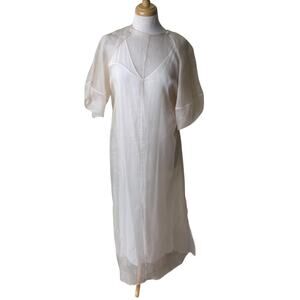 ALYSI Abito Organza Mancia Balloon Sleeve Longuette Maxi Dress Cream 4 NWT